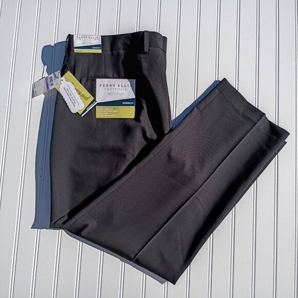 PERRY ELLIS Dress Pants Mens 38 x 29 Black Slacks Modern Fit Portfolio Easy Care - Picture 7 of 15